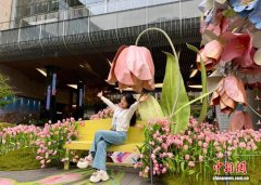 成都巨型仿真花束吸引市民打卡